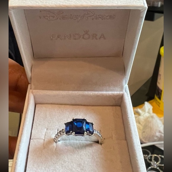 Blue Rectangular Three Stone Sparkling Ring US8 - Picture 7 of 12